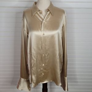 Ralph Lauren Collection Purple Label Beige Silk Button Down Shirt 12